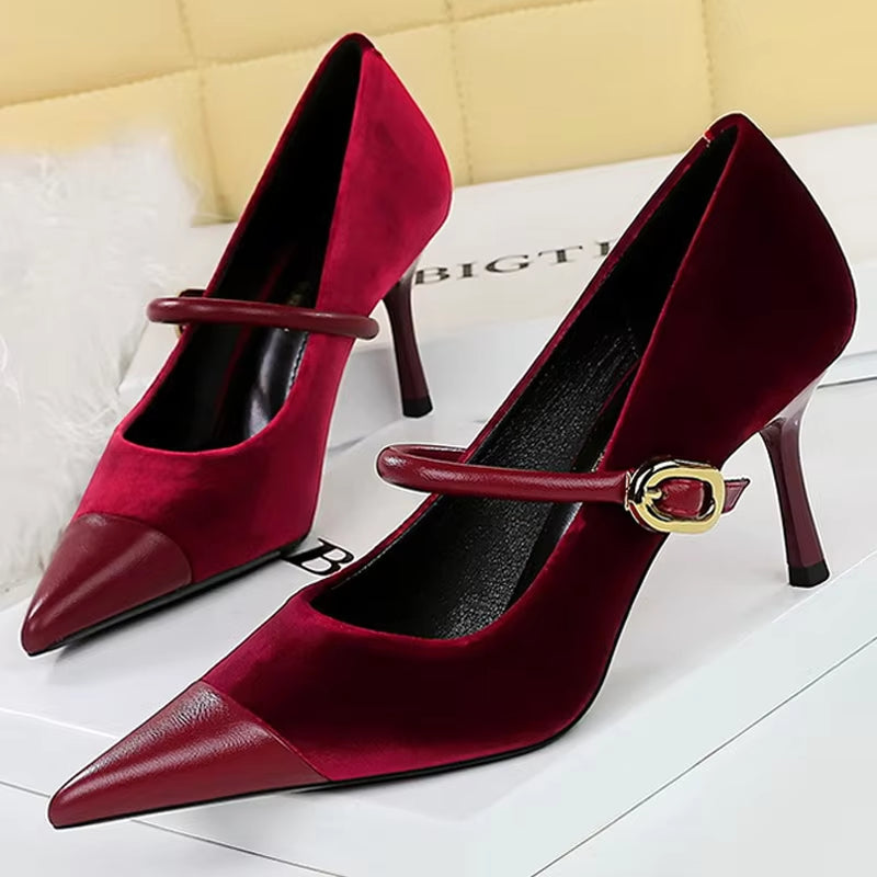 
                  
                    Shoes New Buckle Design Women Pumps Pointed Shoes High Heels Suede Stilettos Heels 7Cm 10Cm Ladies Shoes Large Size 43
                  
                