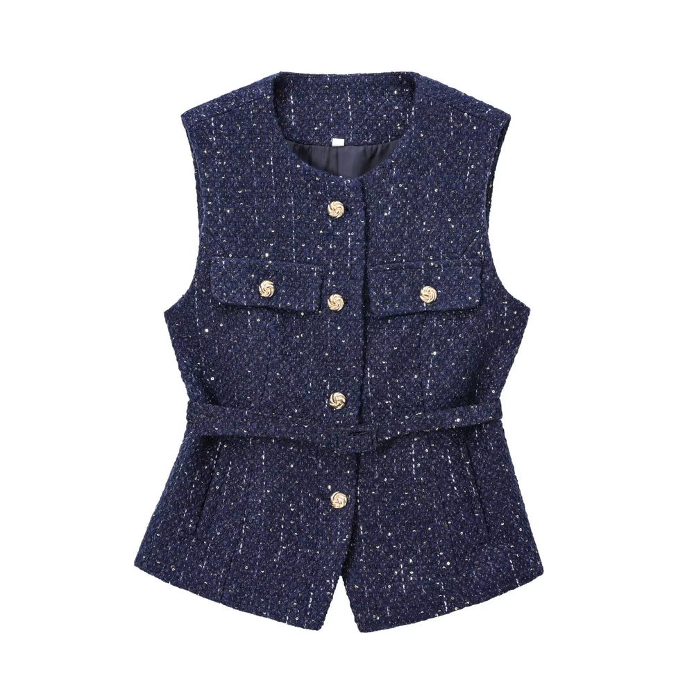 
                  
                    2024 Woman Button Pockets Decoration Casual Slim Waistcoat Top Women Chic O-Neck Sleeveless Texture Vest Top Mujer
                  
                