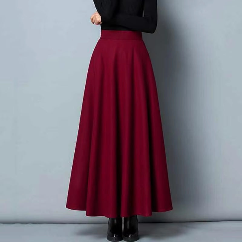 
                  
                    New Winter Women'S Long Woolen Skirt Elegant High Waist Wool a Line Skirts Female Casual Thick Warm Pocket Maxi Skirts
                  
                