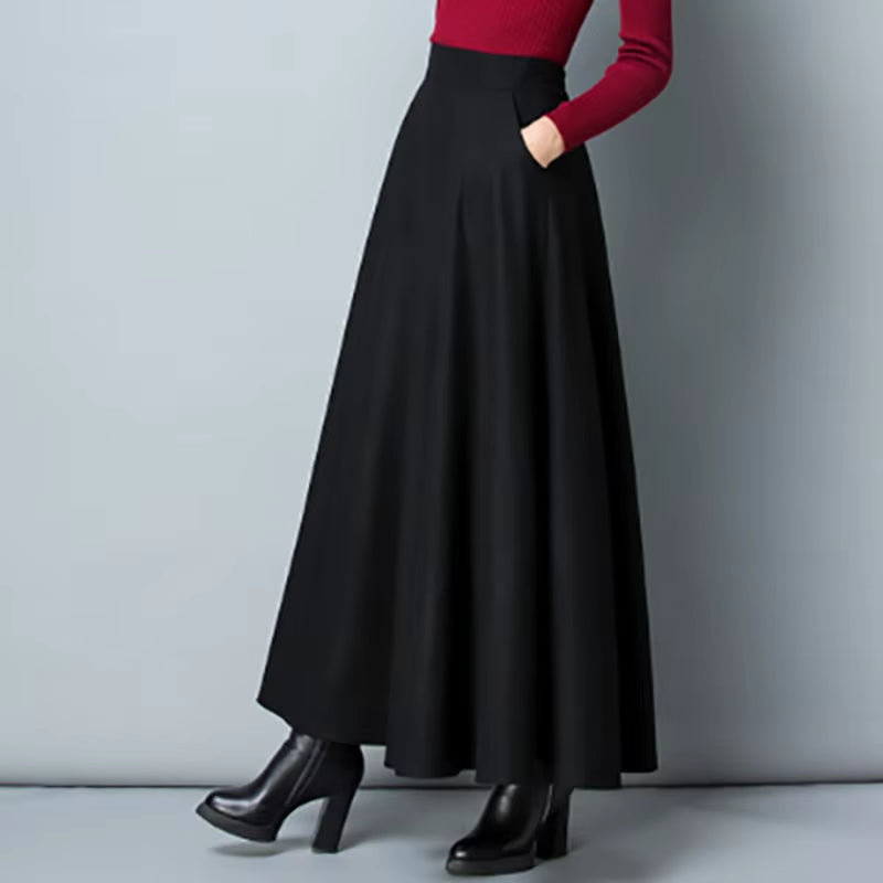 
                  
                    New Winter Women'S Long Woolen Skirt Elegant High Waist Wool a Line Skirts Female Casual Thick Warm Pocket Maxi Skirts
                  
                