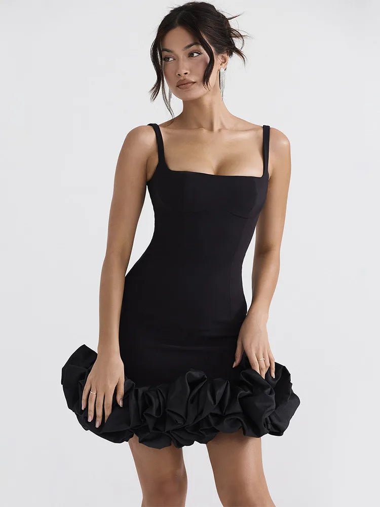 
                  
                    Black Ruffle - Hem Spaghetti Strap Mini Dress - Gentevra
                  
                