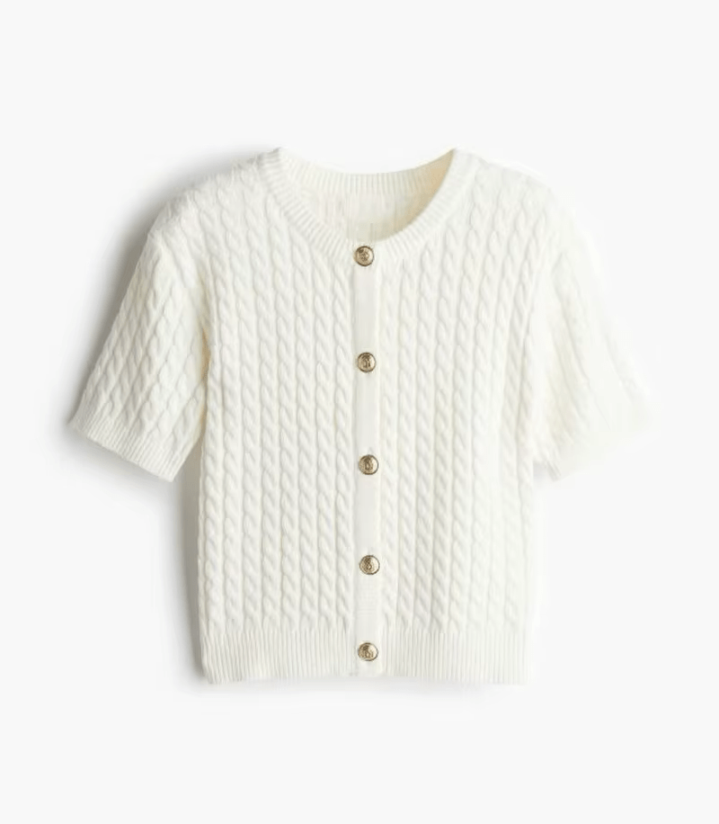 
                  
                    Cable Knit Short - Sleeve Cardigan - Gentevra
                  
                