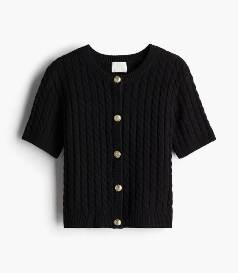 Cable Knit Short - Sleeve Cardigan - Gentevra