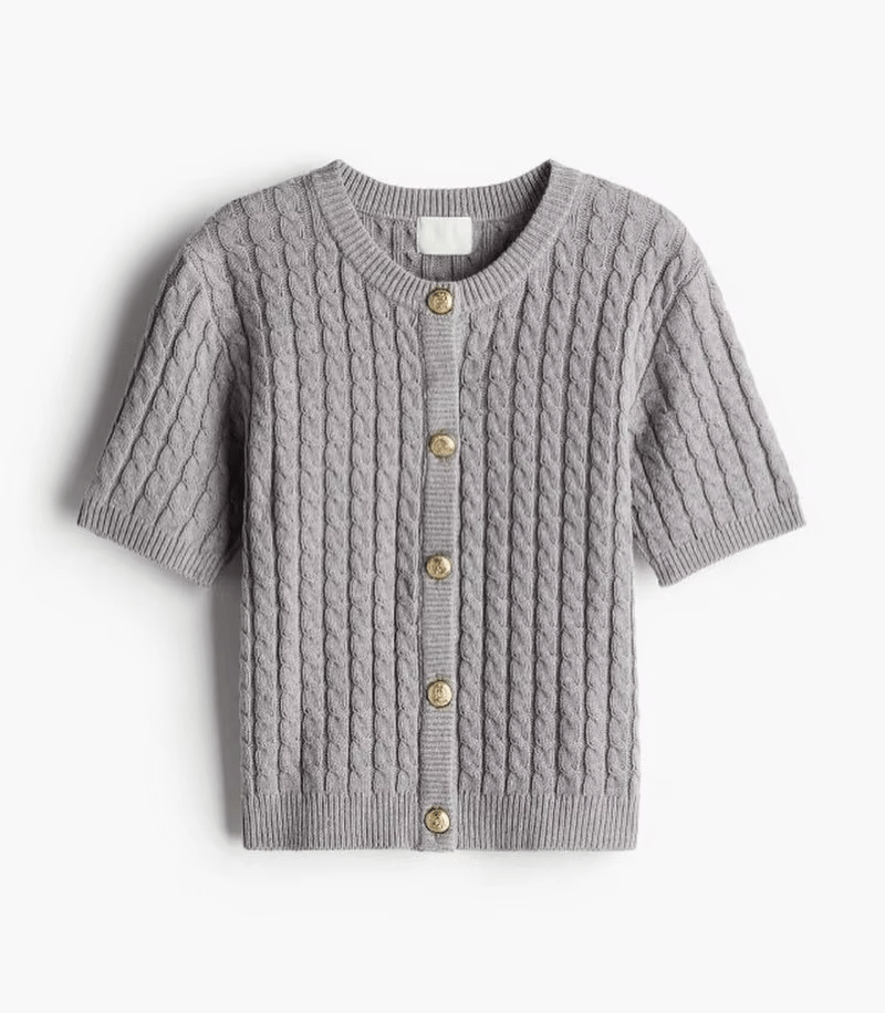 
                  
                    Cable Knit Short - Sleeve Cardigan - Gentevra
                  
                