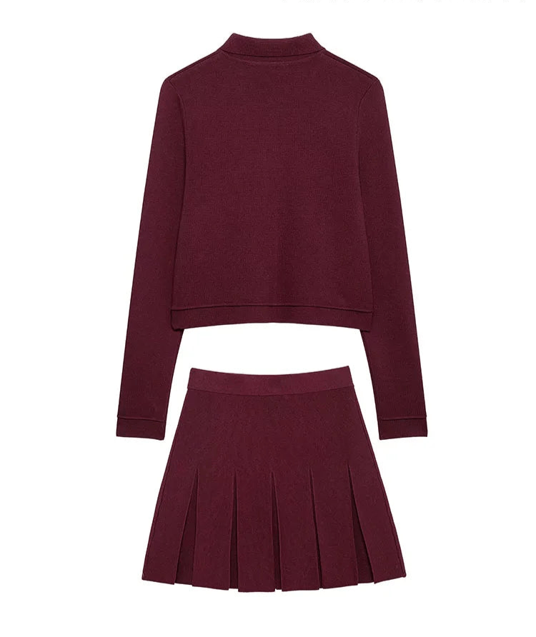 
                  
                    Chic Knit Cardigan & Pleated Skirt Set - Gentevra
                  
                