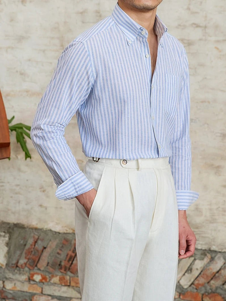 
                  
                    Cotton Linen Striped Shirt - Gentevra
                  
                