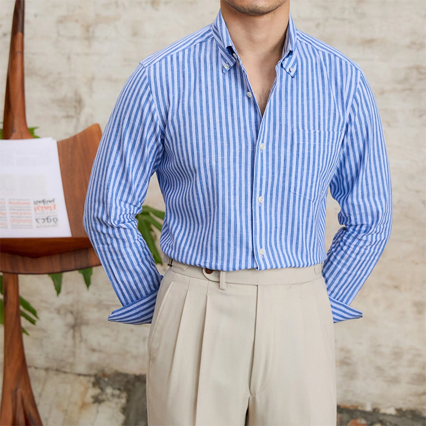 Cotton Linen Striped Shirt - Gentevra