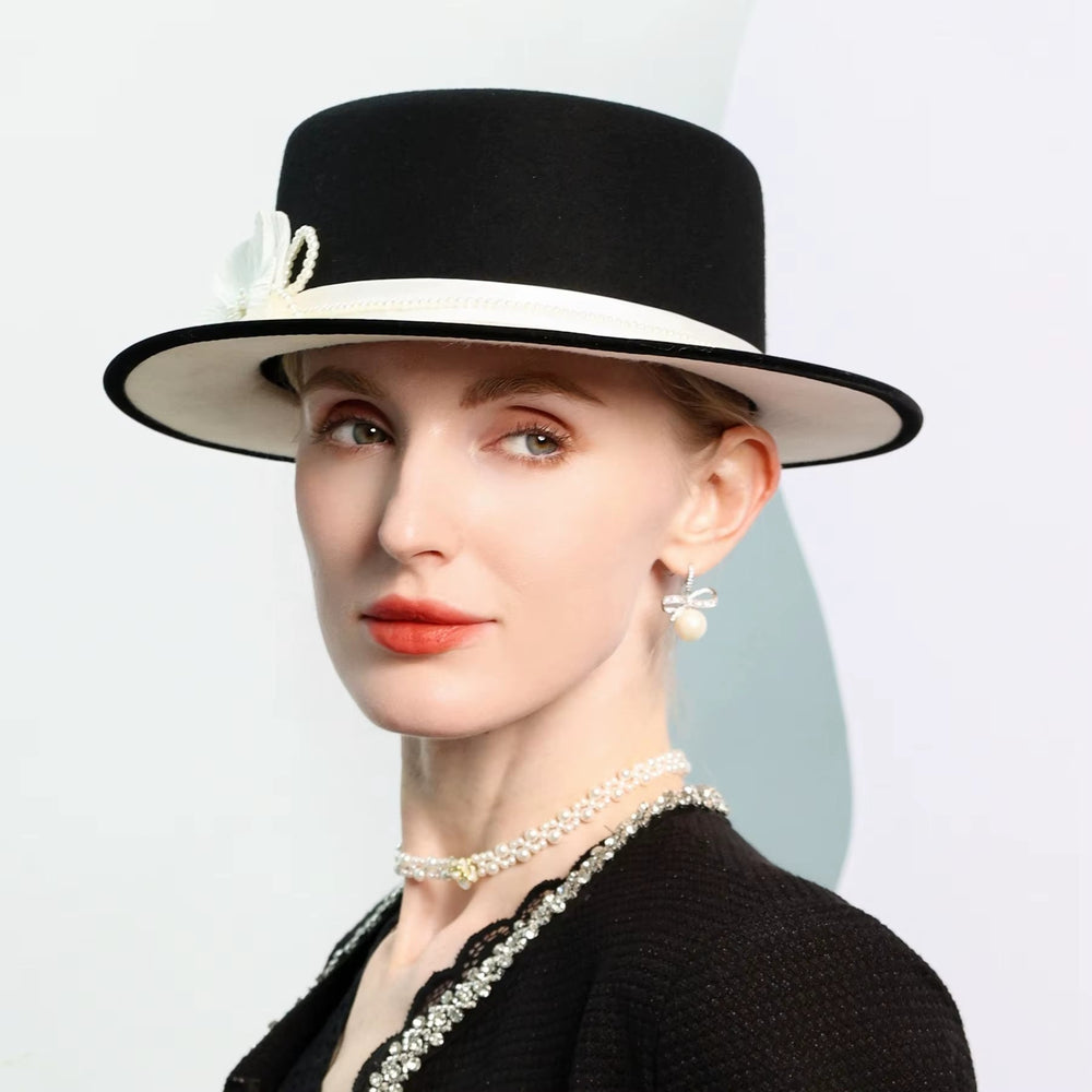 
                  
                    Elegant Black & White Wide Brim Hat - Gentevra
                  
                