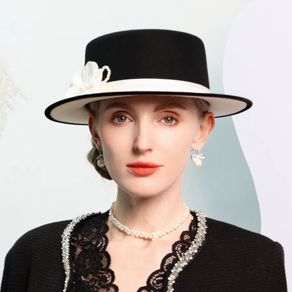 
                  
                    Elegant Black & White Wide Brim Hat - Gentevra
                  
                