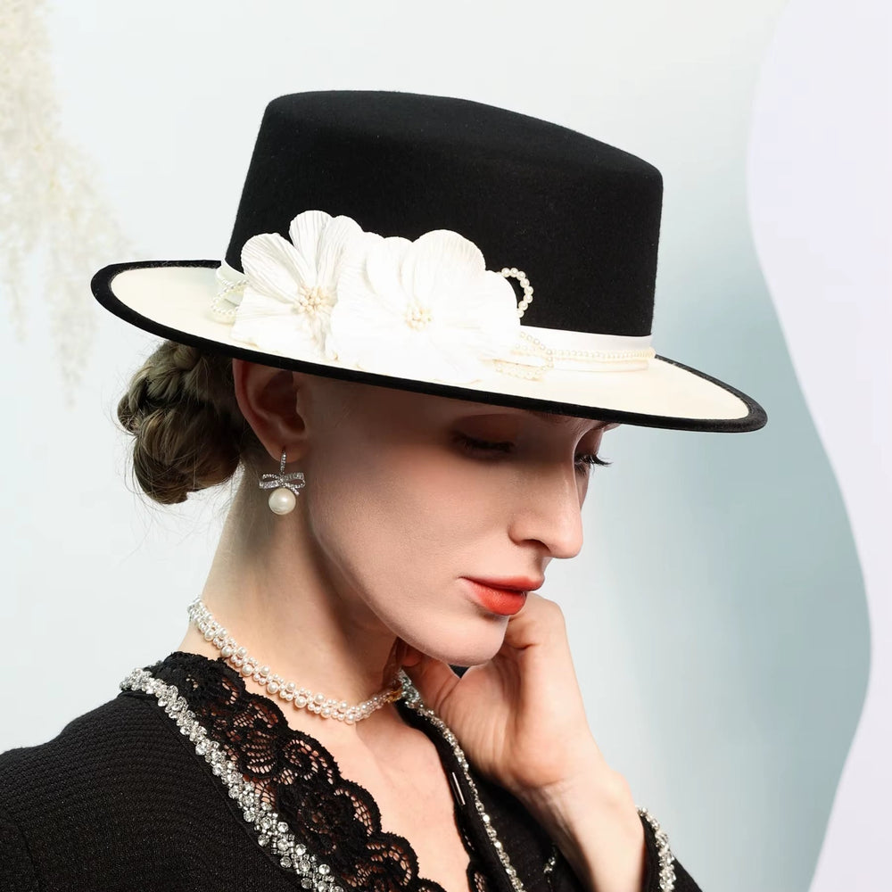 
                  
                    Elegant Black & White Wide Brim Hat - Gentevra
                  
                