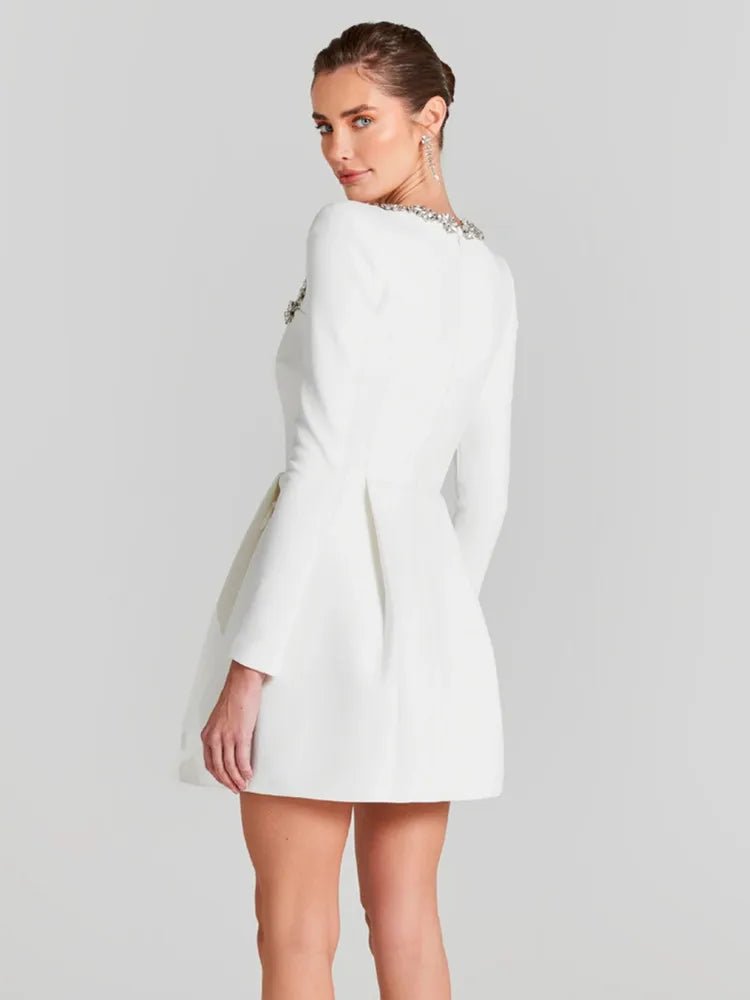 
                  
                    Elegant White Long - Sleeve Mini Dress - Gentevra
                  
                