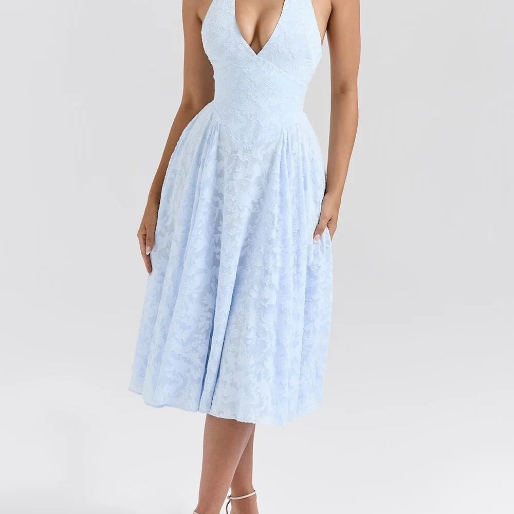 Halter Neck Deep V - neck Beach Dress - Gentevra