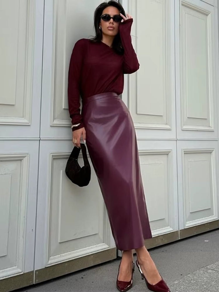 
                  
                    High - Waist Faux Leather Midi Skirt - Gentevra
                  
                