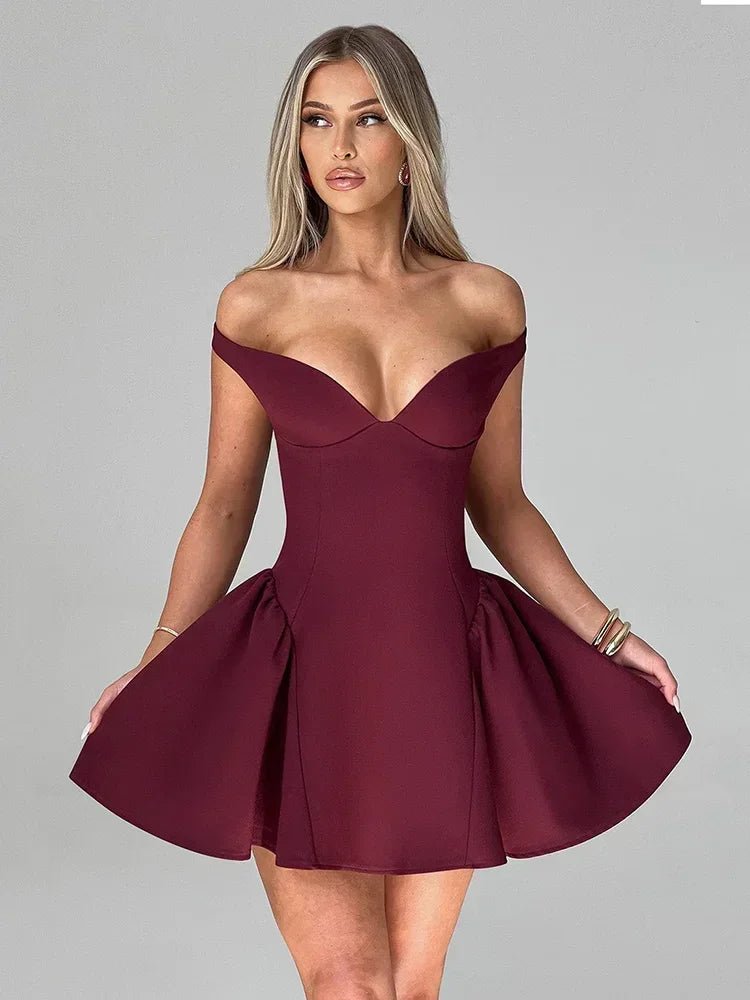 Off - Shoulder Backless Mini Dress - Gentevra