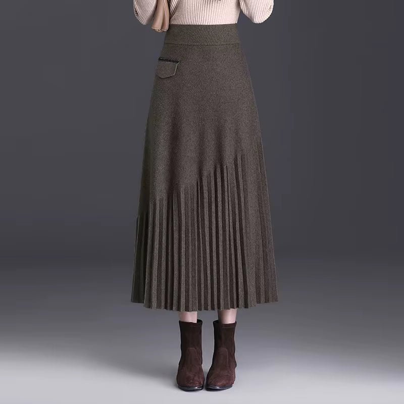 Pleated Wool Maxi Skirt - Gentevra