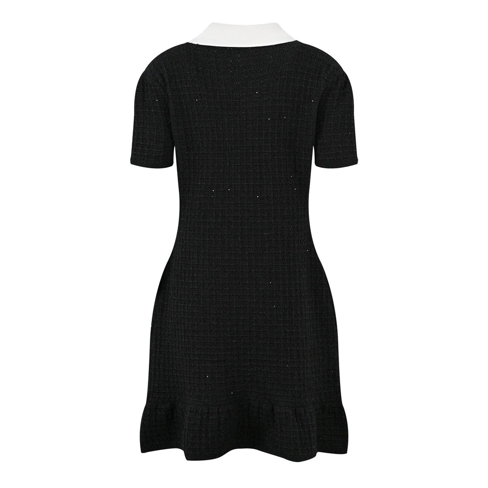 
                  
                    Premium Black Short - Sleeve Tweed Dress - Gentevra
                  
                