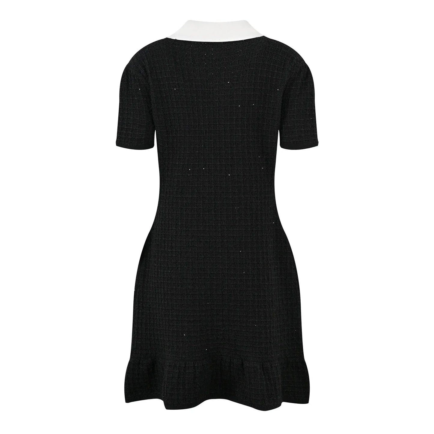 Premium Black Short - Sleeve Tweed Dress - Gentevra