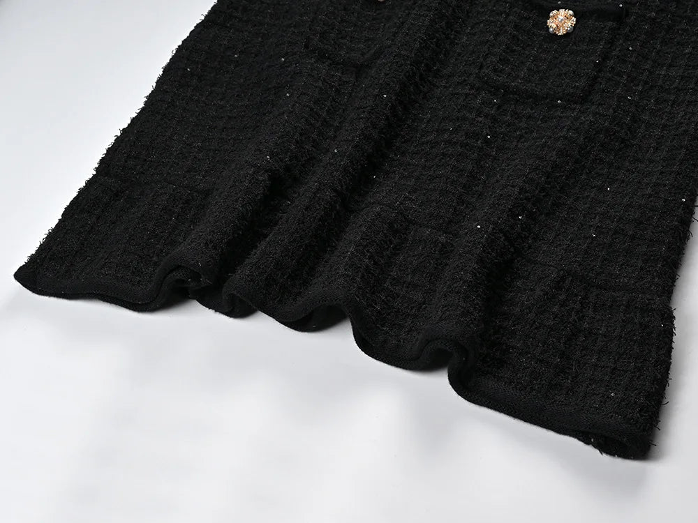 
                  
                    Premium Black Short - Sleeve Tweed Dress - Gentevra
                  
                