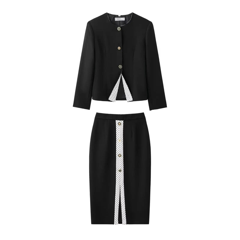 
                  
                    Premium Contrast - Trim Blazer & Midi Skirt Set - Gentevra
                  
                