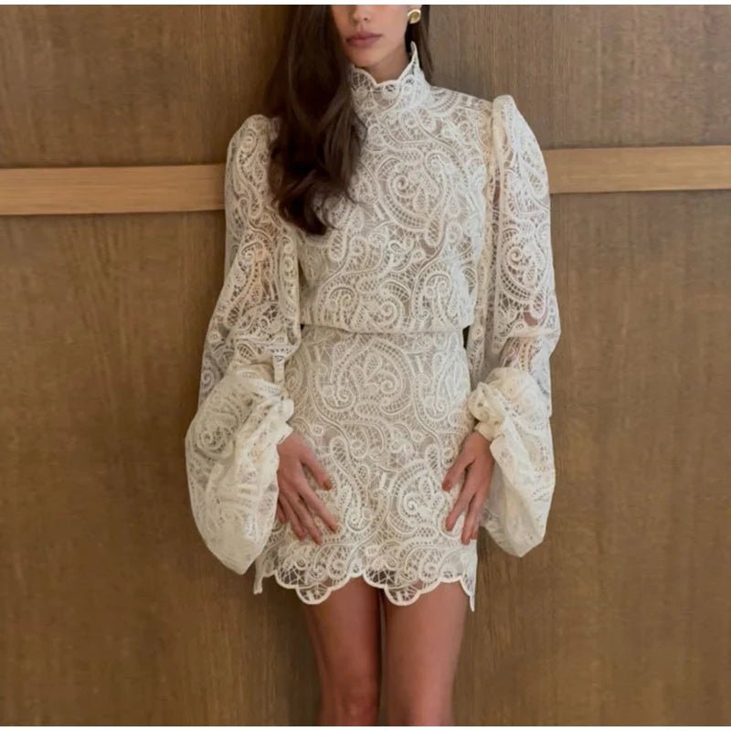 
                  
                    Premium Lace High - Neck Mini Dress - Gentevra
                  
                