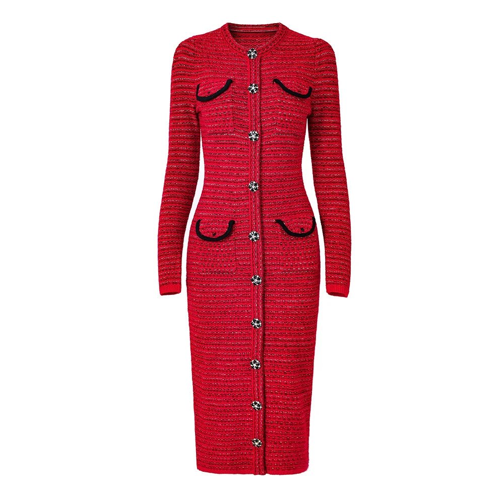 
                  
                    Premium Red & Blue Tweed Midi Dress - Gentevra
                  
                