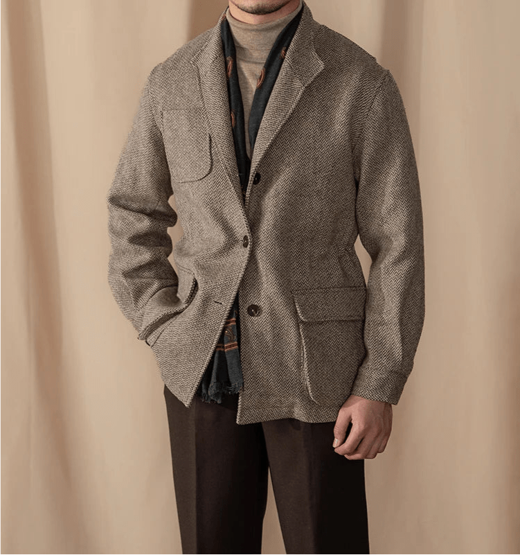 Premium Vintage Herringbone Utility Jacket - Gentevra