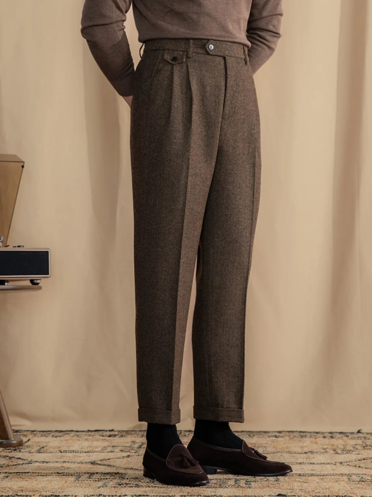 Premium Wool Herringbone Pants - Gentevra