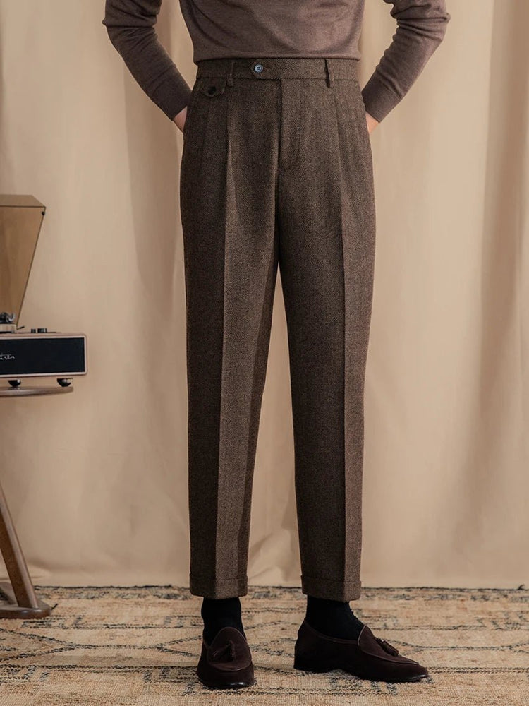 Premium Wool Herringbone Pants - Gentevra