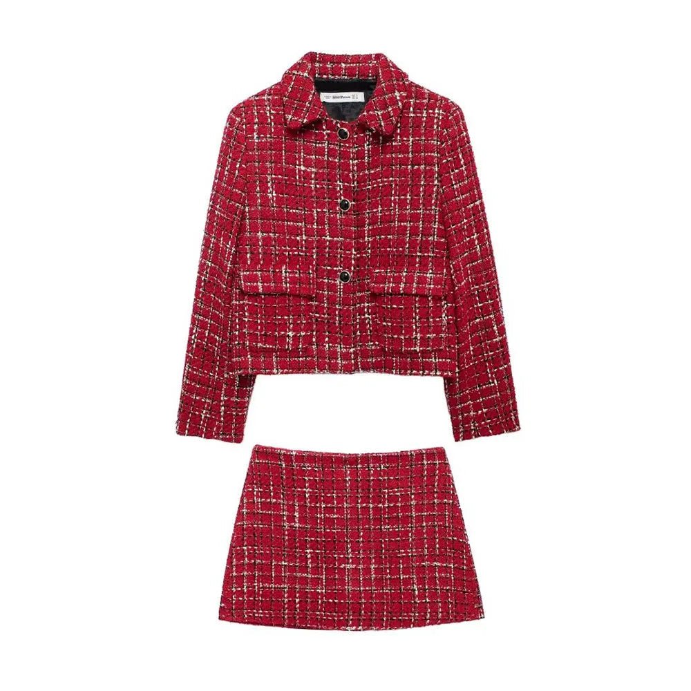 
                  
                    Red Plaid Blazer and Shorts Set - Gentevra
                  
                