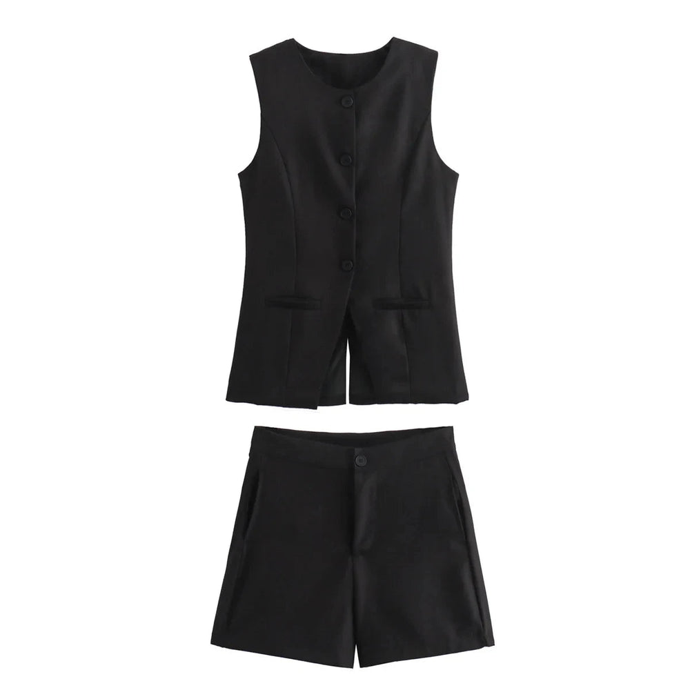 
                  
                    Sleeveless Vest and High Waist Shorts Set - Gentevra
                  
                