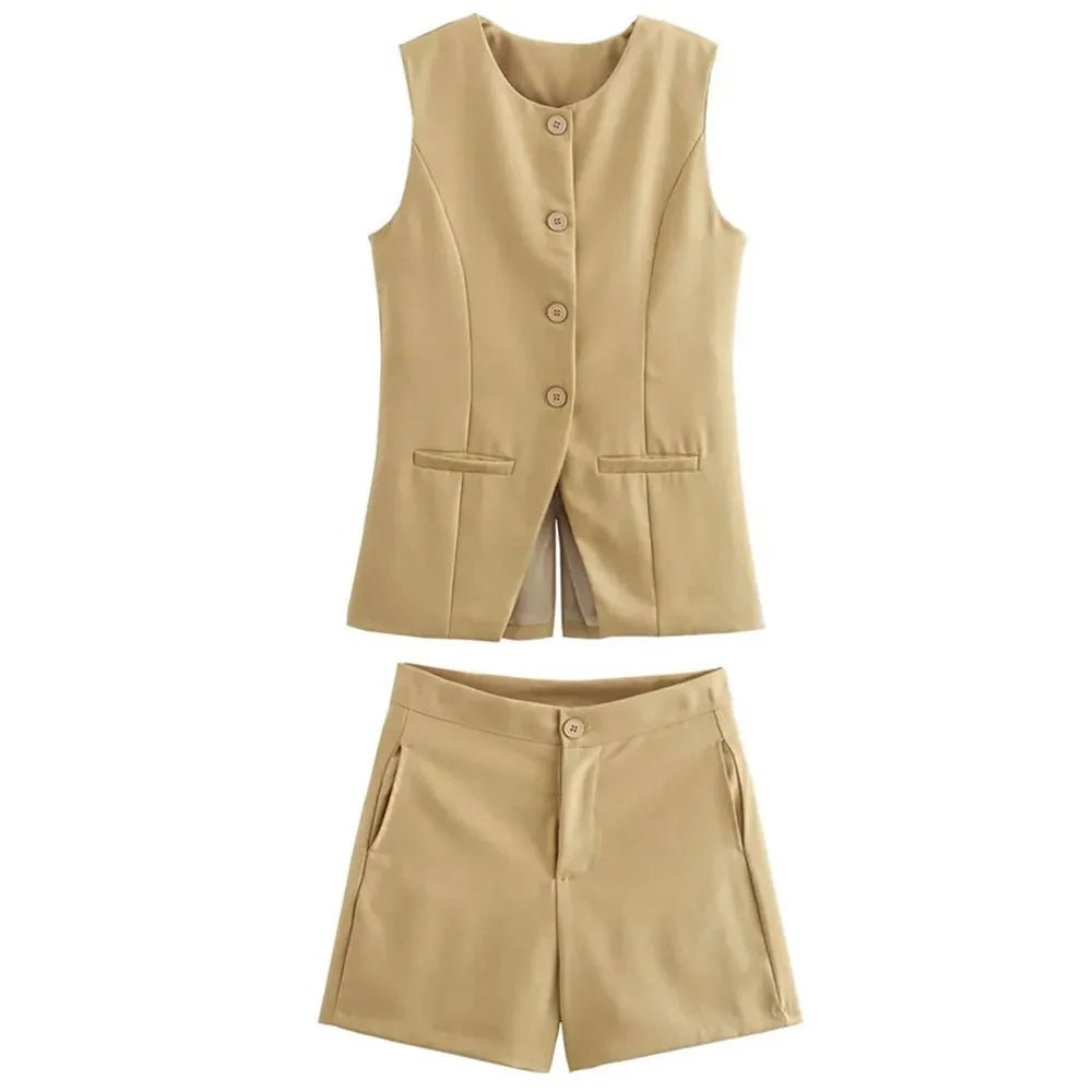 Sleeveless Vest and High Waist Shorts Set - Gentevra