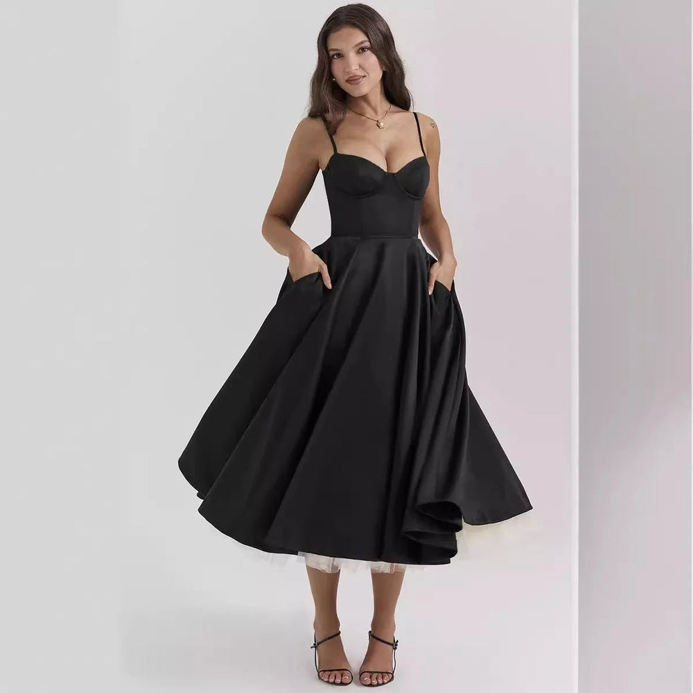 
                  
                    Strapless Mesh Swing Midi Dress - Gentevra
                  
                