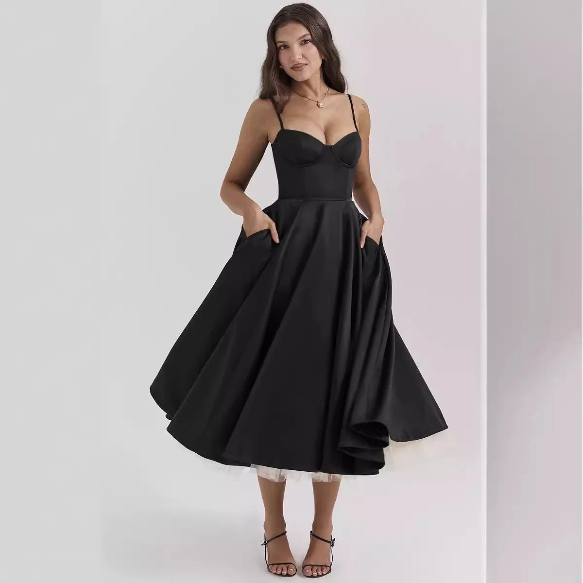 Strapless Mesh Swing Midi Dress - Gentevra