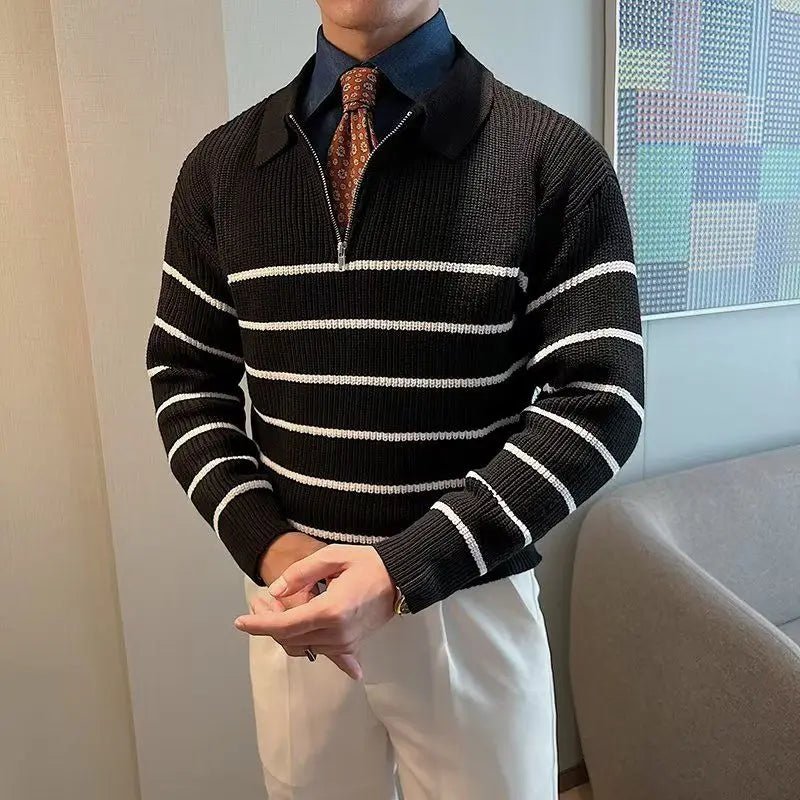 
                  
                    Striped Zip Polo Sweater - Gentevra
                  
                