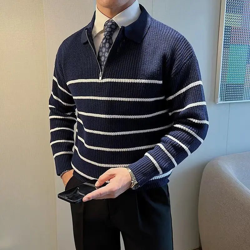 
                  
                    Striped Zip Polo Sweater - Gentevra
                  
                