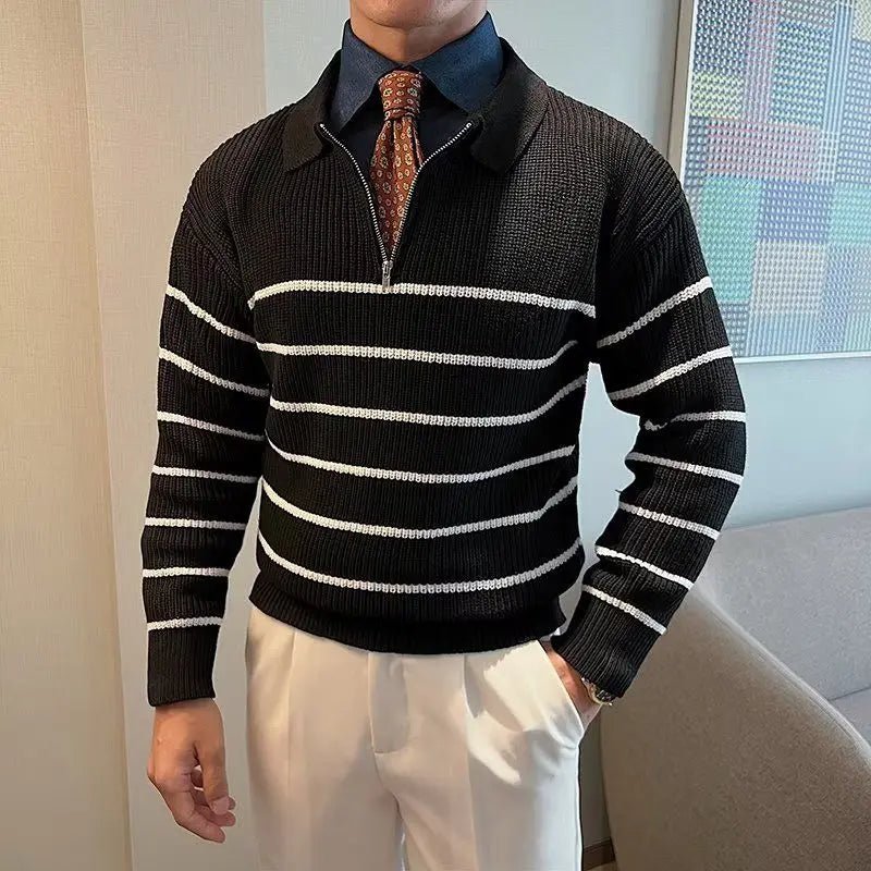 
                  
                    Striped Zip Polo Sweater - Gentevra
                  
                