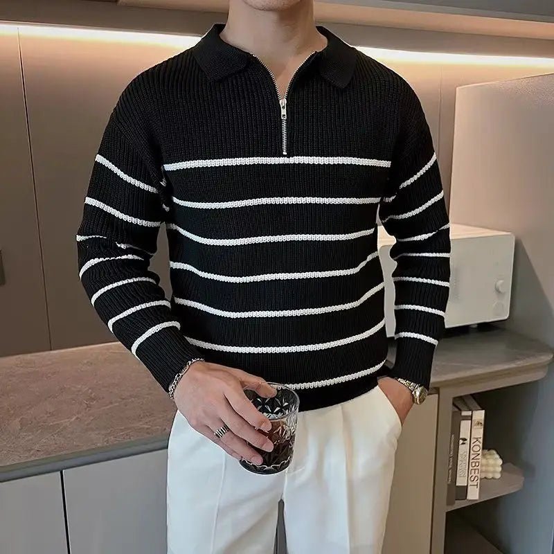 
                  
                    Striped Zip Polo Sweater - Gentevra
                  
                